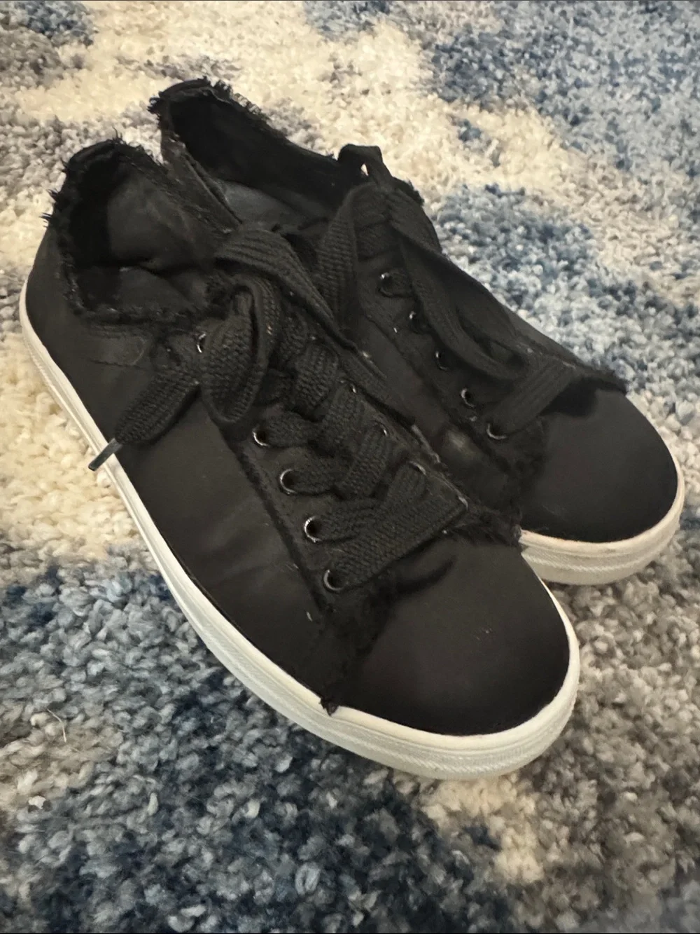 Rock & Candy Black Casual Lace-Up Satin Sneakers with Distressed Trim Size 9.5